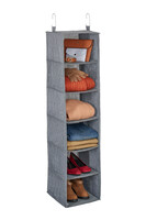 Relaxdays Kleiderschrank Hängeregal, 6 Fächer, Stoff, HBT: 131 x 30 x 30 cm, 2 Haken, Schrankaufbewahrung hängend, grau