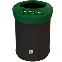 EcoAce Open Top Recycling Bin - 52 Litre - Black - Food Waste - Green Lid