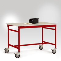 ESD-Beistelltisch BASIS mobil mit Kunststoff-Tischplatte in Rubinrot RAL 3003, BxTxH: 1250 x 600 x 856 mm | LBK4036.3003