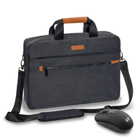 PEDEA Laptoptasche 15,6 Zoll (39,6cm) ELEGANCE-PRO Notebook Umhängetasche mit Tablet Fach, grau mit schnurloser Maus