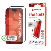 Displex Full Cover Panzerglas (10H) für Apple iPhone 14 Pro Max, Eco-Montagerahmen, volle Displayabdeckung, Tempered Glas, kratzer-resistente Schutzfolie, hüllenfreundlich