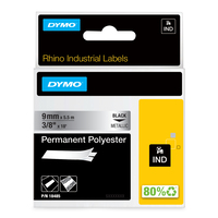 DYMO Rhino etichette industriali in poliestere permanente | 9 mm x 5,5 m | nero su metallizzato