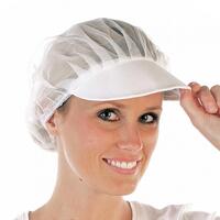 Hygienischer Kopfschutz, Netzhaube mit Schirm, Polyester, Größe 40cm, Farbe Weiß, 50 Stück