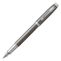 Parker IM Premium Fountain Pen Gunmetal/Chrome Chiselled Barrel Blue Ink Gift Bo