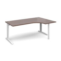TR10 right hand ergonomic desk 1800mm - white frame and walnut top