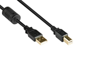 Anschlusskabel USB 2.0 Stecker A an Stecker B, mit Ferritkern, vergoldet, schwarz, 3m, Good Connecti