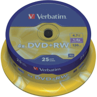 DVD-Rohlinge DVD+RW 4,7GB/4x auf Spindel VE=25 Stück
