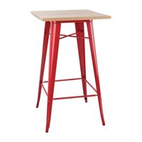 Bolero Bistro Bar Table in Red - Steel with Wooden Top - Anti Slip Feet