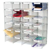 Coloured wire mail sort units, grey, 24 compartments