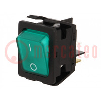 ROCKER; DPST; Pos: 2; ON-OFF; 16A/250VAC; 20A/28VDC; green; 6050