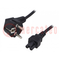 Cable; 3x0.75mm2; CEE 7/7 (E/F) plug angled,IEC C5 female; 1.2m