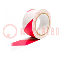 Tape: warning; white-red; L: 33m; W: 50mm; self-adhesive; Thk: 0.15mm