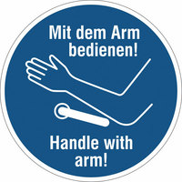 Hinweisschild, Mit dem Arm bedienen!, PVC-Folie, 10 cm Durchm.