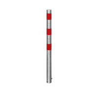 Stahl-Absperrpfosten rot/silber, Durchm.: 76mm, Bodenplatte, Profilzylinder