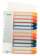 Plastikregister 1-12, bedruckbar, A4, PP, 12 Blatt, farbig