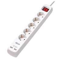 Tripp Lite PS5G3USB 5-Steckdosenleiste mit USB-A-Ladefunktion – Schuko-Steckdosen, 220 – 250 V, 16 A, 3 m Kabel, Schukostecker, weiß