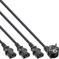 InLine Y-power cable 1x CEE 7/7 / 3x 3pin IEC C13 male, black, 1.8m