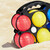Relaxdays Boccia Spiel, 6 Petanque Kugeln in 3 Farben, Kunststoff, mit Zielkugel & Tragekorb, Boule Set für Kinder, bunt