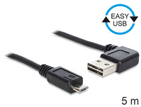 Anschlusskabel USB 2.0 EASY Stecker A an micro Stecker B, gewinkelt, schwarz, 5m, Delock® [83385]