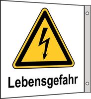Fahnenschild - Warnung vor elektrischer Spannung, Lebensgefahr, Gelb/Schwarz