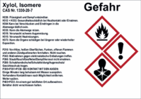 Gefahrstoffetikett Xylol Isomere - Gefahr, Rot/Schwarz, 14.8 x 21 cm, Weiß