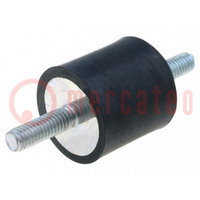 Vibration damper; M6; Ø: 25mm; rubber; L: 25mm; Thread len: 18mm