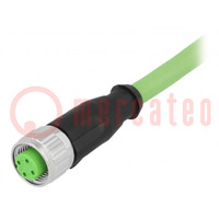 Connector: M12; plug; PIN: 4; female; D code-Ethernet; 2m; straight