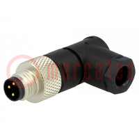 Connector: M8; male; PIN: 3; angled 90°; for cable; plug