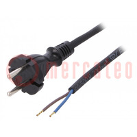 Cable; 2x1mm2; CEE 7/17 (C) plug,wires; rubber; 1.5m; black; 16A