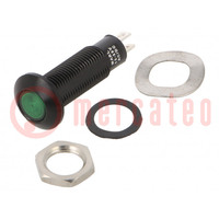 Indicator: LED; flat; green; 12÷28VDC; 12÷28VAC; Ø8.1mm; IP67