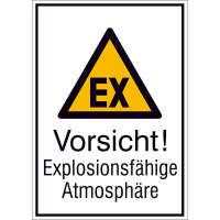 Warn-Kombischild,Folie,Vorsicht!Expl.Atmosphäre,13,1x18,5 cm DIN 4844-2 D-W021 + Zusatztext ASR A1.3 D-W021 + Zusatztext