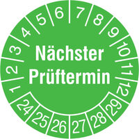 Prüfplakette, Nächster Prüftermin , 1000 Stk/Rolle, 1,5 cm Version: 2024 - Prüfjahre: 2024-2029, grün/weiß