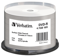 Verbatim DVD-R Wide Thermal Printable No ID Brand 4,7 Go 50 pièce(s)