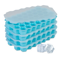 Relaxdays Silikon Eiswürfelform, 4er Set, wiederverwendbar, Silikonform, 37 sechseckige Eiswürfel, mit Deckel, hellblau