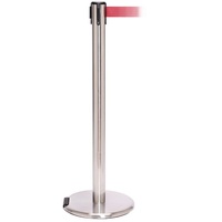 RollerPro 250 Retractable Belt Barrier - 3.4m Belt with Warning Message - Polished Stainless Steel - Authorized Access Only - Yellow belt