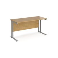 Maestro 25 straight desk 1400mm x 600mm - silver cantilever leg frame and oak to
