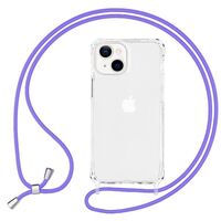 NALIA Klares Hybrid Case mit Kette für iPhone 13, Transparentes Hardcase & Silikon Rahmen, Schutzhülle & Handy-Schnur Lila
