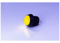 Drucktaster, 1-polig, schwarz, beleuchtet (gelb), 0,4 A/32 V, Einbau-Ø 13 mm, IP