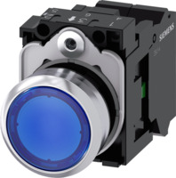 Drucktaster, blau, beleuchtet (blau), Einbau-Ø 22.3 mm, IP20/IP66/IP67/IP69/IP69
