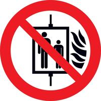 Znak zakazu 100mm, „W razie pożaru nie korzystać z windy”, folia HI150
