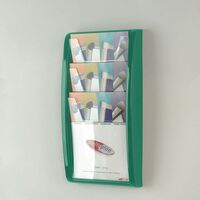 Wall mounted coloured leaflet dispensers - 3 x A4 pockets, green