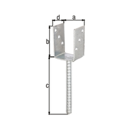 U-Pfostenträger/Betonanker Riffelstahl, fvz, zEinbet.,BxH 71x104mm,L Anker 200mm