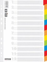 Przekładki kartonowe gładkie z kolorowymi indeksami Office Products, laminowane, A4, 12 kart, mix kolorów
