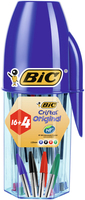 BIC Cristal Original, Penne a Sfera (Punta 1mm), Colori Assortiti, Barattolo 16+4
