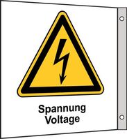 Fahnenschild - Warnung vor elektrischer Spannung, Spannung Voltage, 20 x 20 cm
