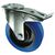 Blue rubber tyred wheel, single hole fixing - swivel with total-stop brake