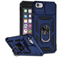 Defender műanyag telefonvédő (közepesen ütésálló, szilikon belső, telefontartó gyűrű, kamera védelem) KÉK [Apple iPhone SE 3 (2022)]