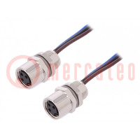 Conector: M8; Long: 0,2m; hembra; PIN: 3; tomacorriente; IP67; 60V