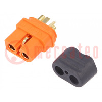 Plug; DC supply; XT60; female; PIN: 3; for cable; soldering; orange