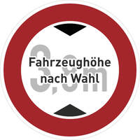 Verbot für Fahrzeuge über bestimmte Höhe Verkehrsschild, Alu geprägt, 50 cm